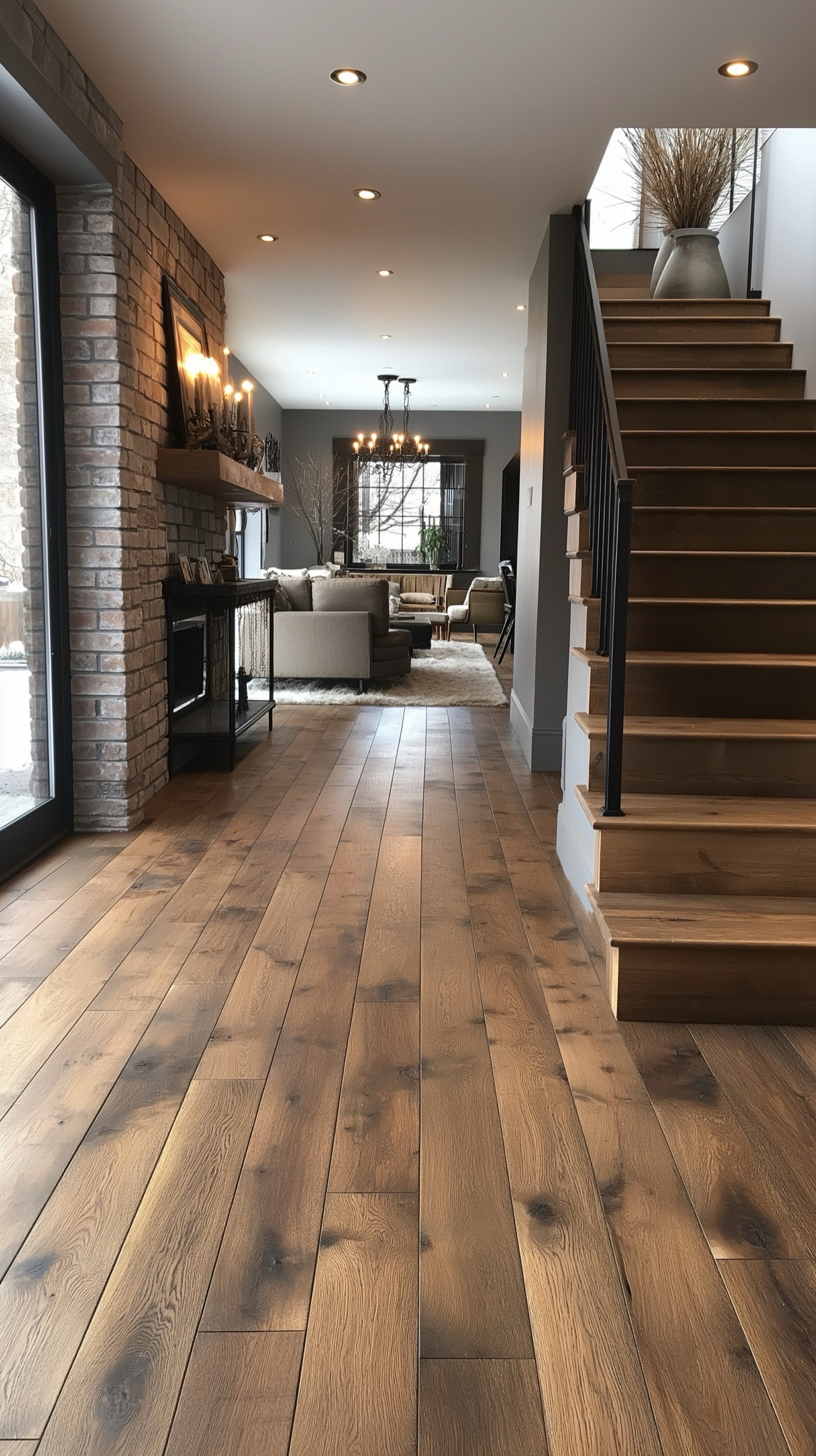 Engineered oak flooring through a hallway